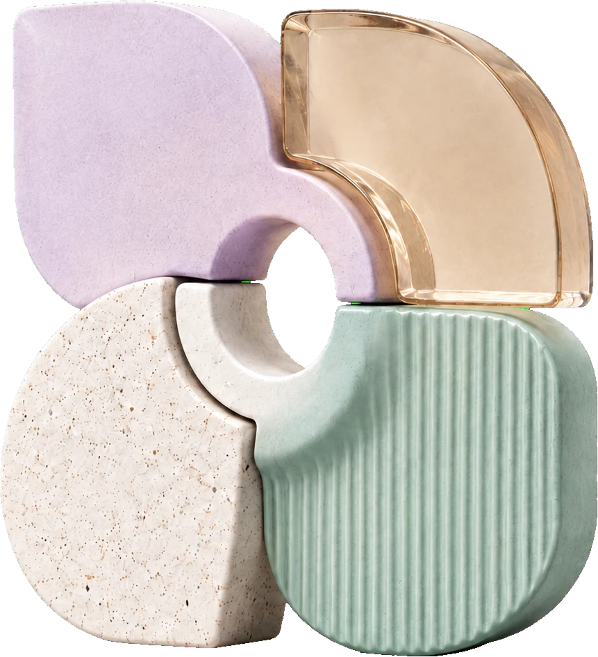 Four sculptural pieces interlocking into a single square form.