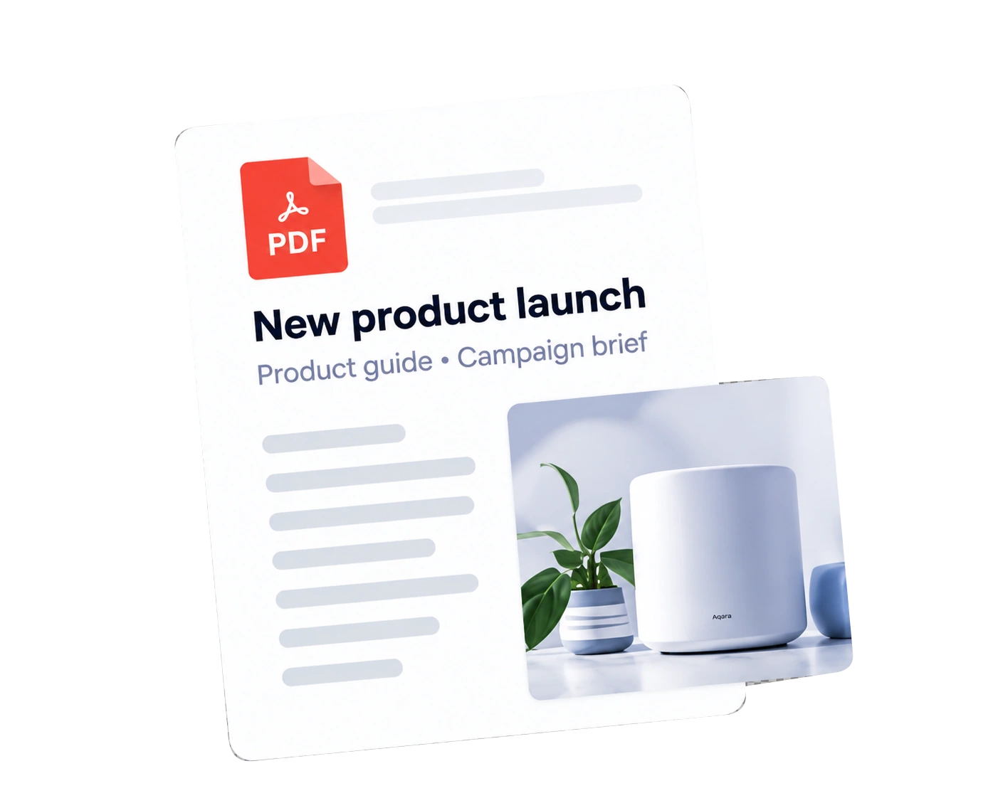 A PDF titled “New product launch”, labelled product guide and campaign brief.